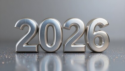 3D graphic, 2026 font with a New Year backdrop, metallic finish, spray paint