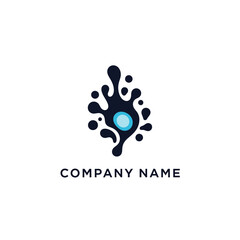Abstract Dark Blue Splatter Logo with Central Light Point.