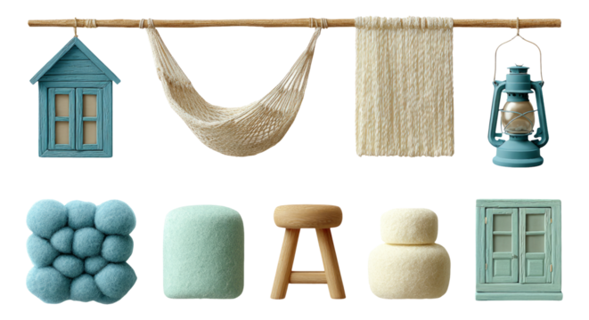 Cozy Decor Elements Isolated on Transparent Background for Interior Design Projects