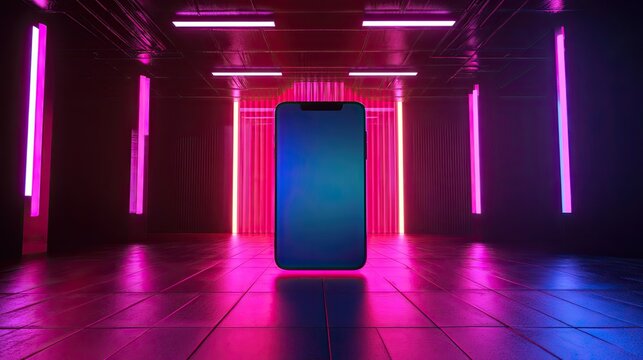 Neon Smartphone Display for Futuristic Room.