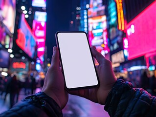 NYC Night: Blank Phone Screen in Times Square.