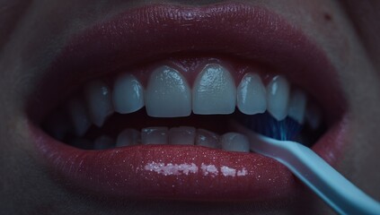 Naklejka premium Close-up of brushing teeth