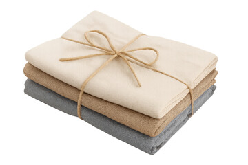 Stacked natural fabric textiles tied with rope