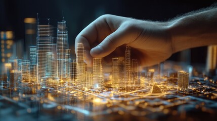 Hand Shaping Digital Cityscape.