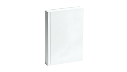 A white book stands upright against a black background. The cover is pristine and smooth