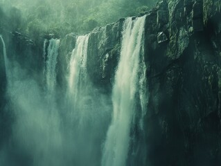 Misty Rainforest Waterfall Cascade.