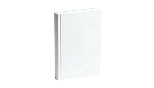 A white book stands upright against a black background. The cover is pristine and smooth