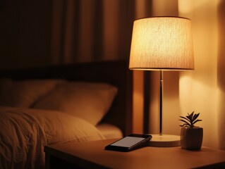 Nightstand Lamp for Phone, Cozy Bedroom.
