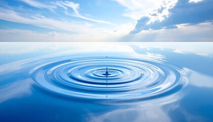 A serene visual of water ripples reflecting the sky's clouds and sunlight