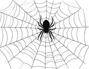 A black spider sits in the center of a simple, white spiderweb