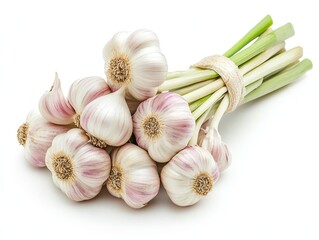 Fresh Garlic Bulbs Bundle for White Background.