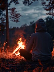 Solitude by Campfire for Forest Night.