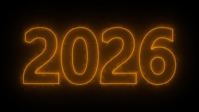 Animated glowing flickering neon inscription 2026. Perfect for new year's eve countdowns, celebrations, event promotions, yearly recap videos. Neon sign 2026.