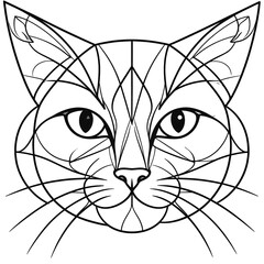 A geometric cat head outline, black lines defining its features