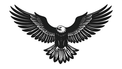 A monochrome drawing of a majestic eagle with outstretched wings