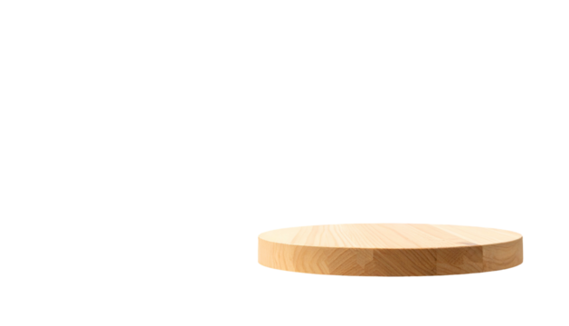 Wooden, circular platform against a black background, ideal for showcasing a product