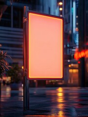 Neon City Sign for Blank Ad Space.