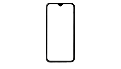 Front view of a smartphone with a black screen, isolated against a black background