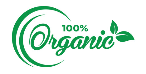 100% Organic icon, logo, tags design illustration.