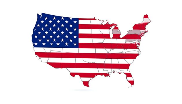 A contour map of the United States, rendered with the national flag