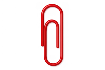Red paperclip holding documents together, concept of office organization, business attachment, or stationery supply, transparent background