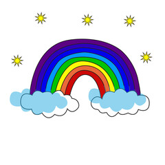 Rainbow with clouds vector art illustration
