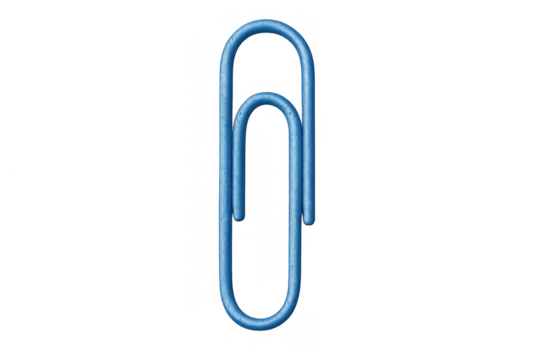 Blue paper clip keeping office papers organized, stationery item for work and school on transparent background