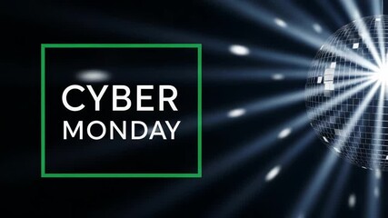 Cyber monday text with disco ball and light rays - Powered by Adobe