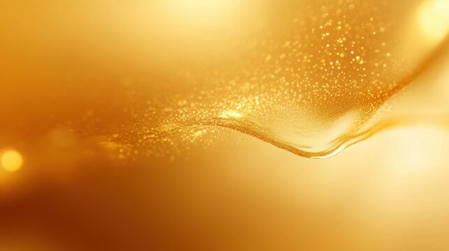 Golden wave of shimmering particles floating gracefully in a warm glowing abstract background conveying elegance and fluidity