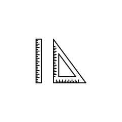 Simple line drawing of a ruler and a set square on white background