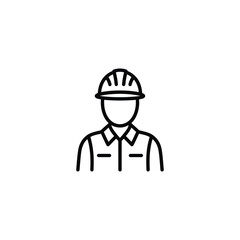 Simple line art icon of a construction worker with hard hat