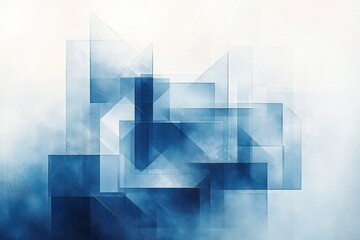 Fototapeta premium Abstract geometric composition of overlapping translucent blue rectangles and squares creating a layered, misty and calm visual effect