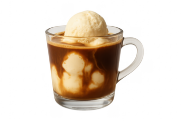 Affogato coffee drink with ice cream scoop melting