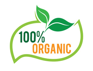 100% Organic icon, logo, tags design illustration.
