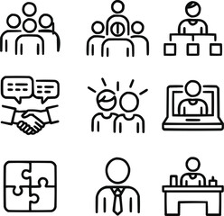 Employee and Teamwork Line Icon Pack Collaboration, Communication, and Organization