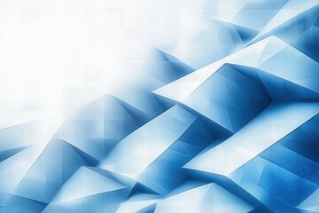 Abstract geometric pattern with overlapping blue and white triangular prisms creating a futuristic and dynamic visual effect