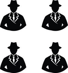 Premium vector identical male silhouettes wearing suits and hats illustration. 