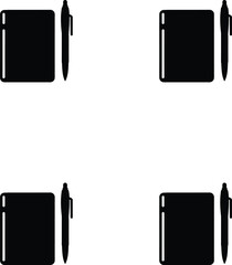 Vector illustration silhouettes of notebooks and pens on premium background. 