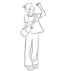 
Line Art of a Stylish Woman Looking Upward
