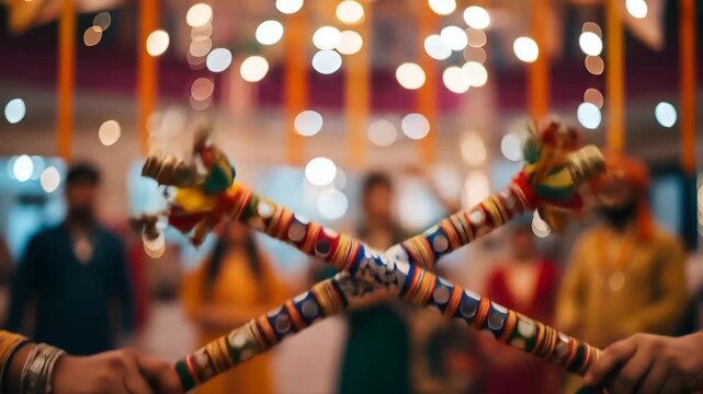 Traditional Garba or Dandiya Dance Celebration with Colorful Sticks