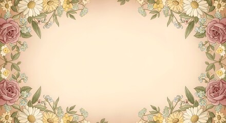 Floral Frame with Roses and Daisies Illustration.
