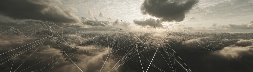 Dramatic stormy sky with dark clouds and sun rays breaking through, creating a powerful and intense atmospheric scene with lightning potential