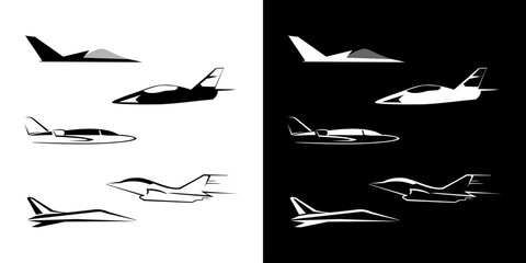Jet icon logo plane set isolated graphic