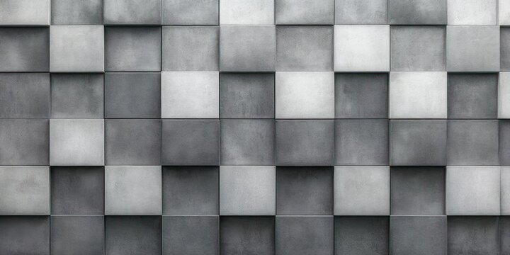 close-up of a three-dimensional pattern of gray concrete square tiles casting shadows creating depth and geometric repetition