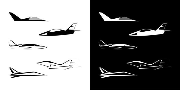 Jet icon logo plane set isolated graphic