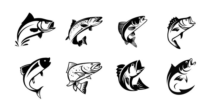 Fish silhouette set icon logo isolated graphic