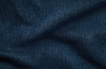 Close-up view of dark blue denim fabric texture with visible weave pattern and subtle folds