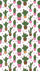 Cactus Pattern Botanical Design: Vibrant Home Decor and Whimsical Art with Playful Nature-Inspired Illustrations for Eco-Friendly and Youthful Interior Design