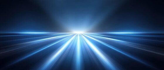 Bright futuristic light rays emitting from a distant vanishing point creating a high-tech digital abstract background