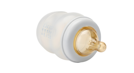 Baby bottle isolated on transparent background, designed for feeding infants with milk or formula, featuring a nipple and volume markings